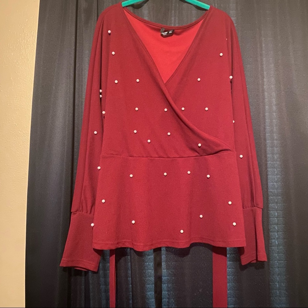 Shein Curve Beaded & Belted  Blouse